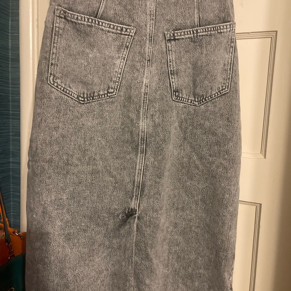 Free People Gray Black Acid Wash Denim Midi Skirt - Picture 3 of 10